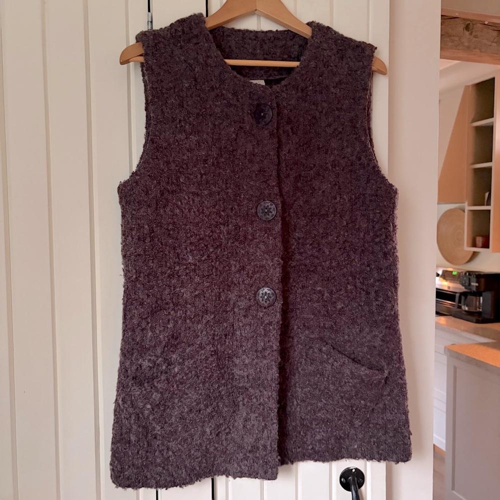 Textured Wool Blend Button Sweater Vest